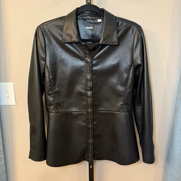 Chico's Riveted Faux Leather Peplum Jacket‎ Black Size Small - Picture 2 of 12